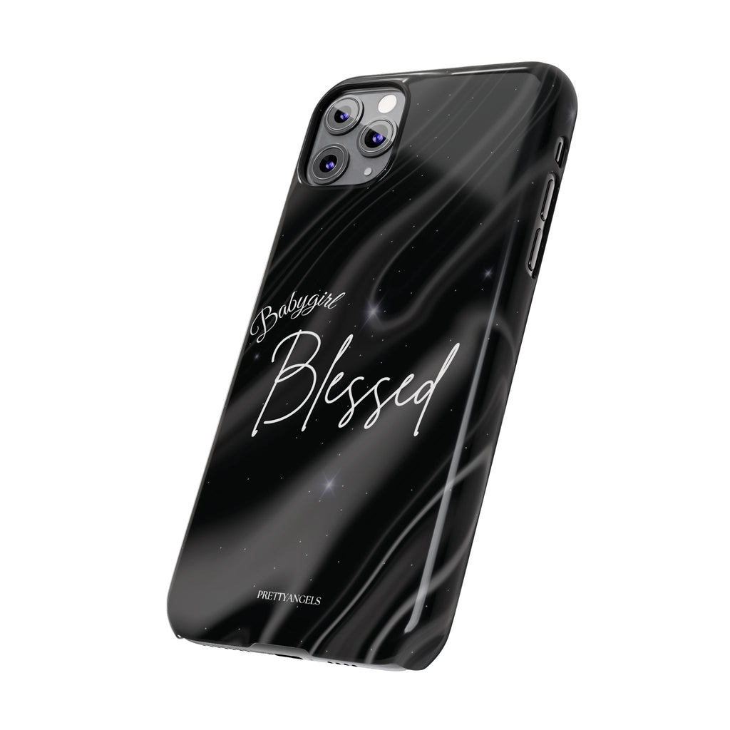 Blessed Babygirl Black Luxe Phone Case - Slim Lightweight & Protective for Rich Feminine Aesthetic Girls