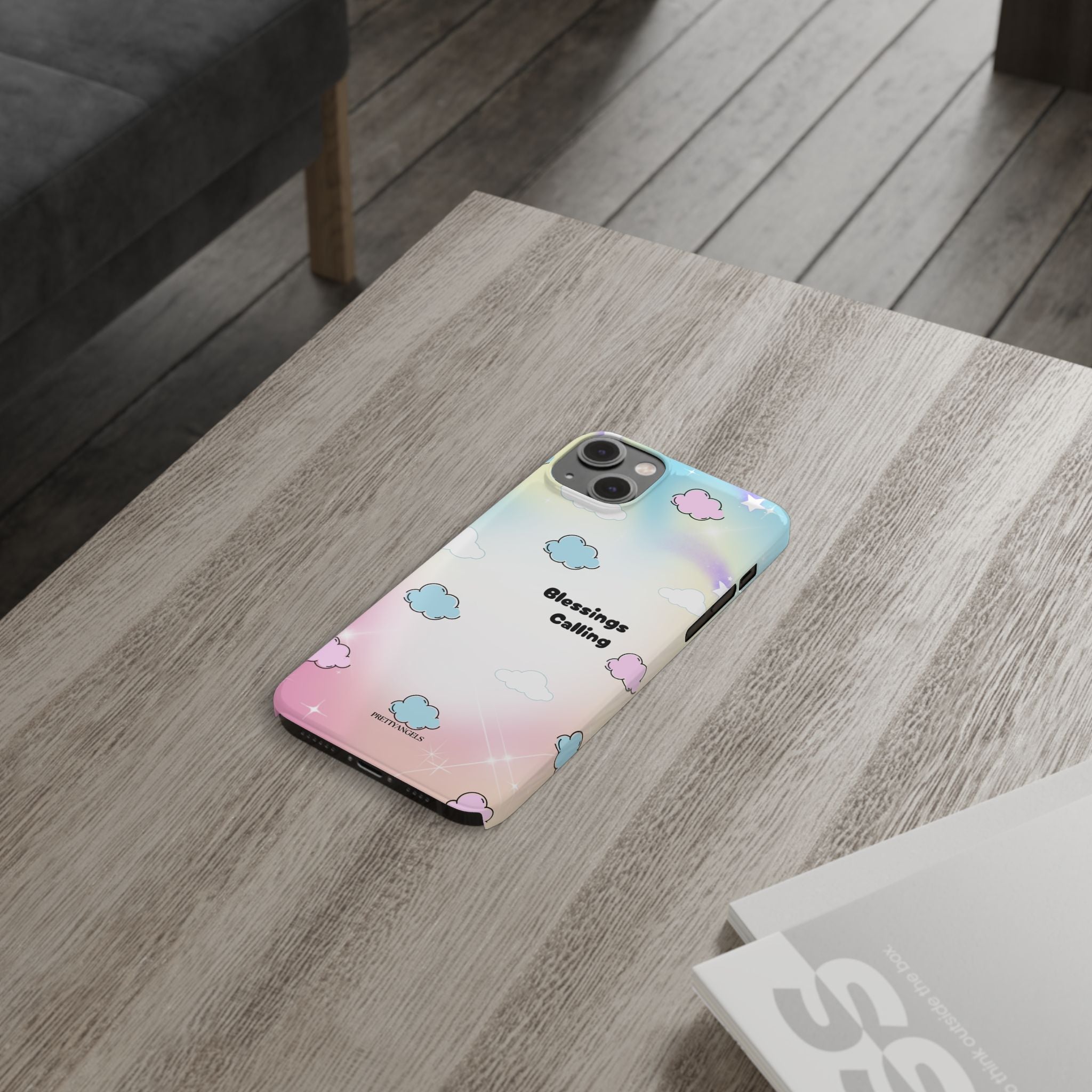 ‘Blessings Calling' Phone Case – Slim Lightweight Ombré Cover with Magical Pastel Clouds for Girly Girls & Faith-Filled Baddies - Cute Cloud Aesthetic, Phone Accessories, Gift for Friends, Pastel Theme Vibes, Cozy Magical Vibes