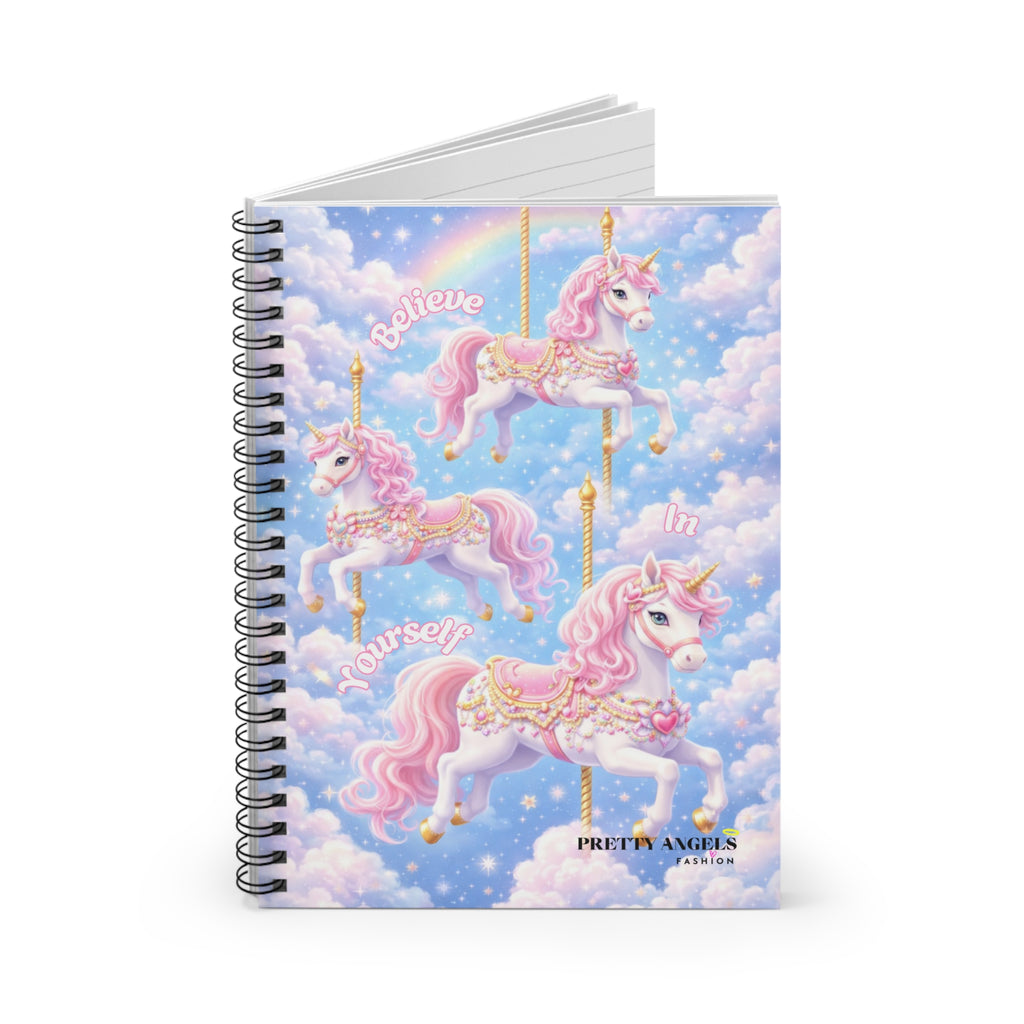 Pastel Unicorn Spiral Notebook — "Believe in Yourself" Ruled Journal for Girls