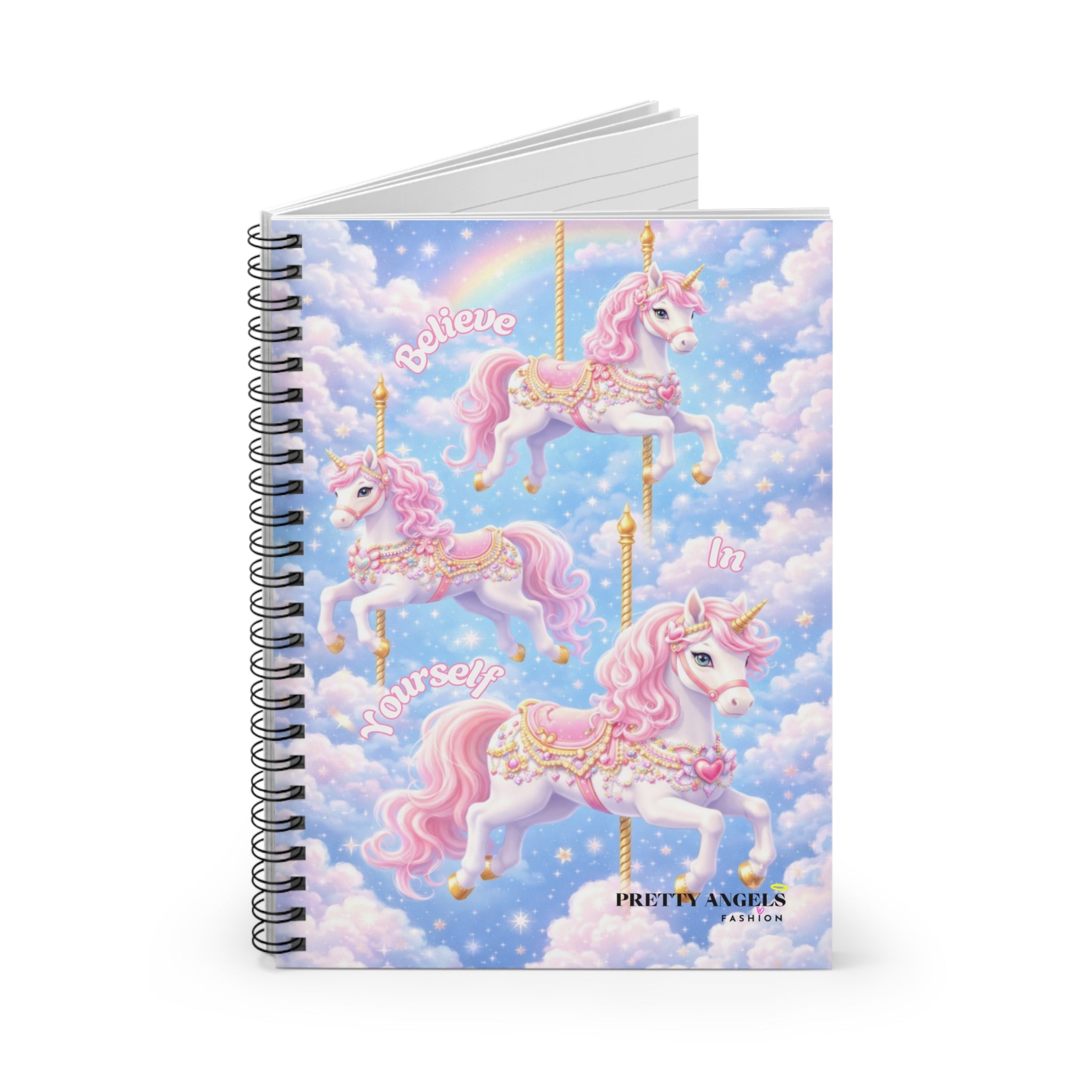 Pastel Unicorn Spiral Notebook — "Believe in Yourself" Ruled Journal for Girls