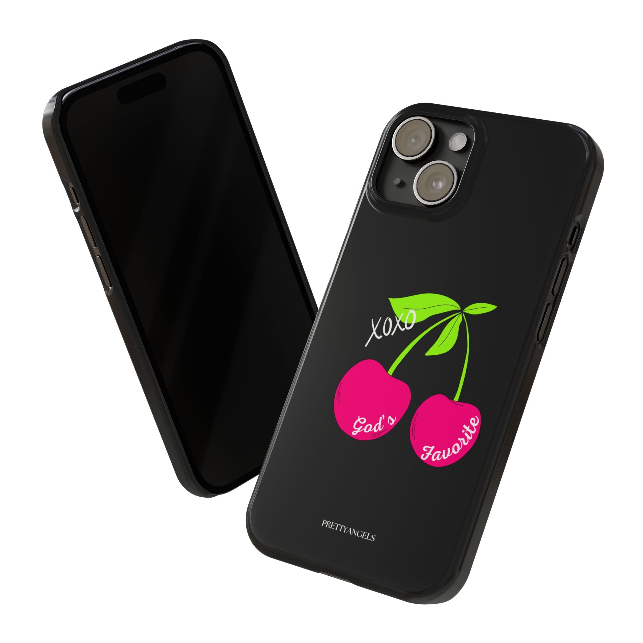 “God’s Favorite Black Slim Phone Case - Lightweight Protective Cover with Hot Pink Cherries for Rich Blessed Baddies”