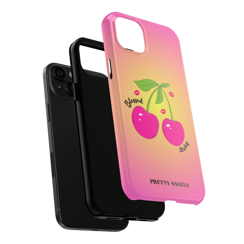 Blessed Baby Sunset Cherry Phone Case — Cute Hot Pink Cherry & Kisses