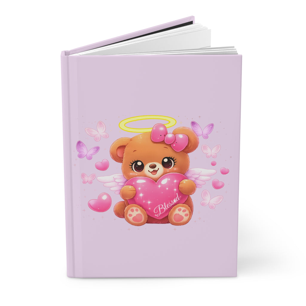 Blessed Angel Teddy Bear Hardcover Journal — Cute Pink Heart Notebook for Girly Girls