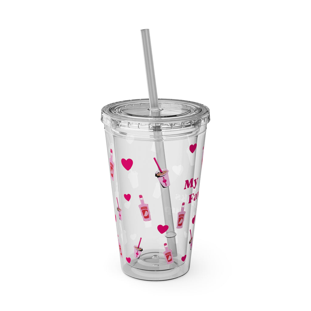 “My Favorite Drinks Cup” - 16oz Clear Acrylic Tumbler with Hot Pink Hearts & Girly Drink Patterns | Fun Party Girl Cup for Baddies