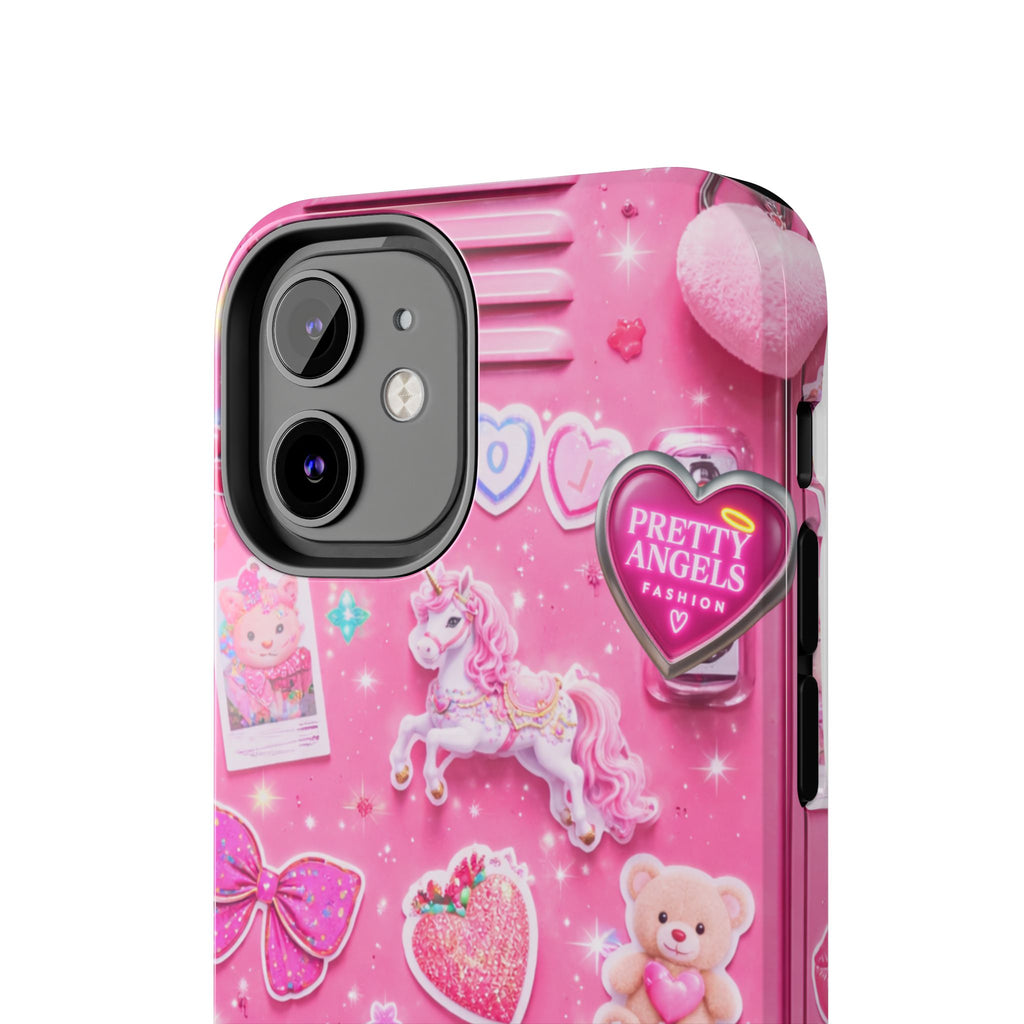 Girly Pink Locker Nostalgia with Hearts & Teddy Bear Tough Phone Case
