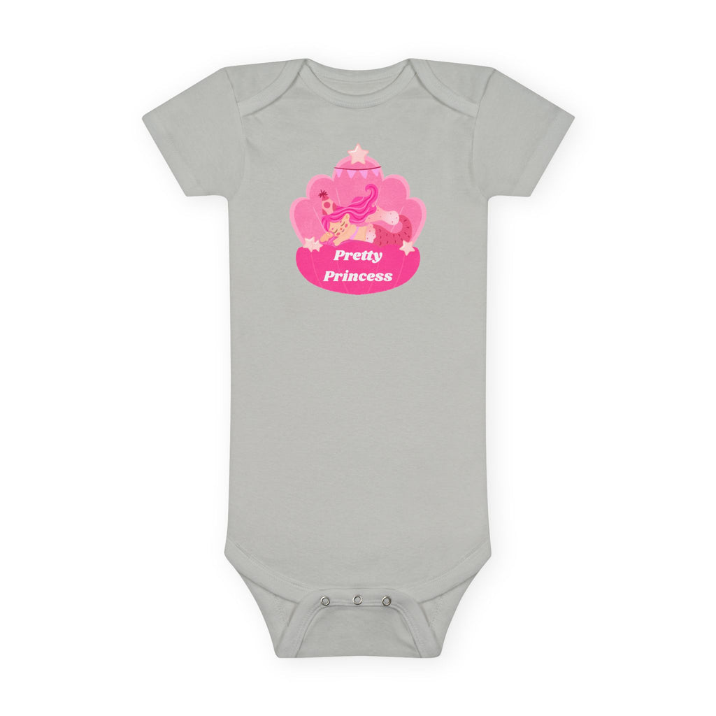 “Sleeping Mermaid Baby Girl Onesie – ‘Pretty Princess’ in Pink Seashell | Gerber® Organic Bodysuit – Luxury Baby Shower Gift for Girl Moms”