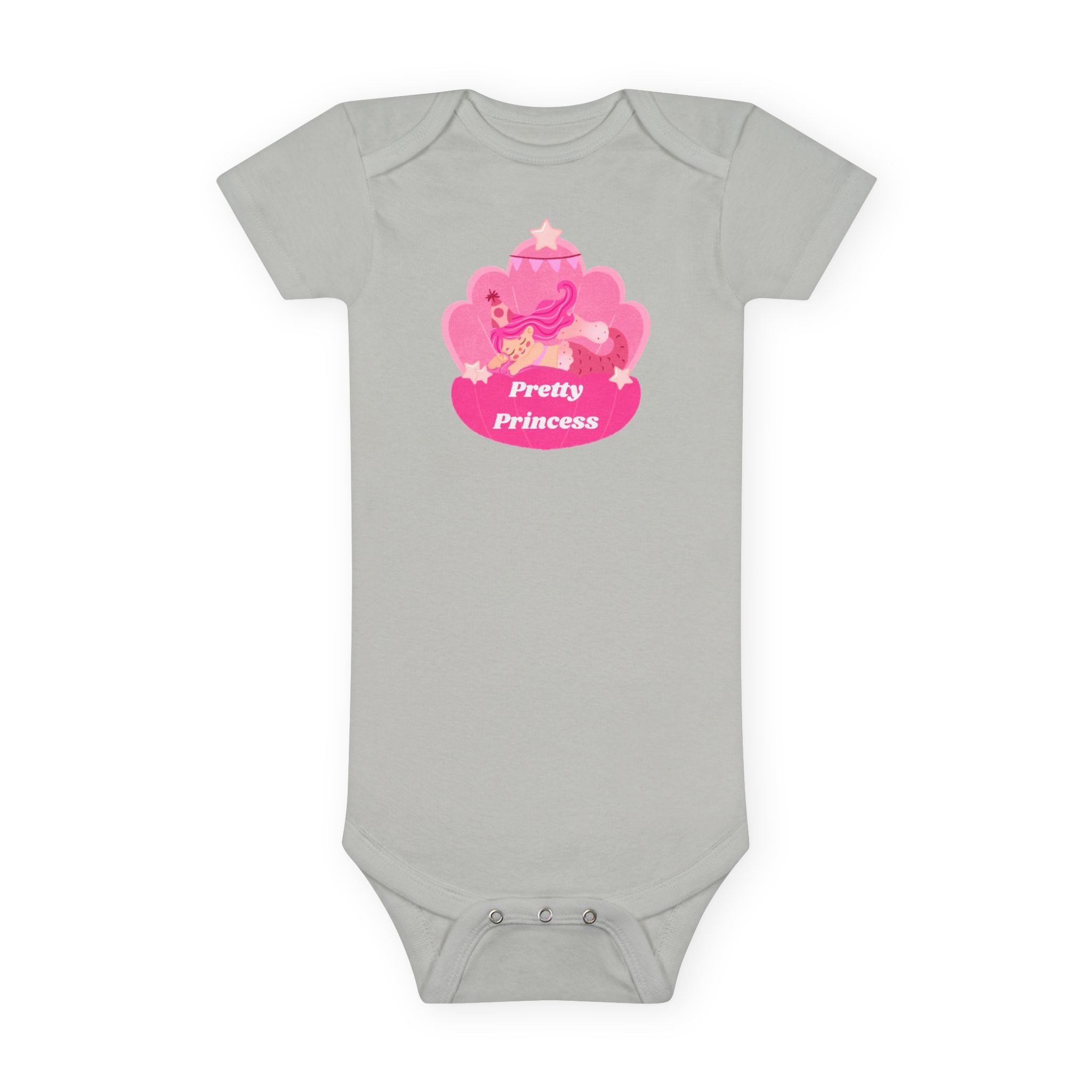 “Sleeping Mermaid Baby Girl Onesie – ‘Pretty Princess’ in Pink Seashell | Gerber® Organic Bodysuit – Luxury Baby Shower Gift for Girl Moms”