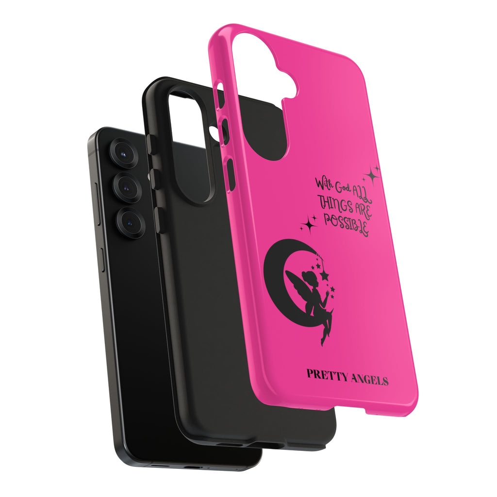 Pink 'With God All Things Are Possible' Fairy Moon Tough Phone Case