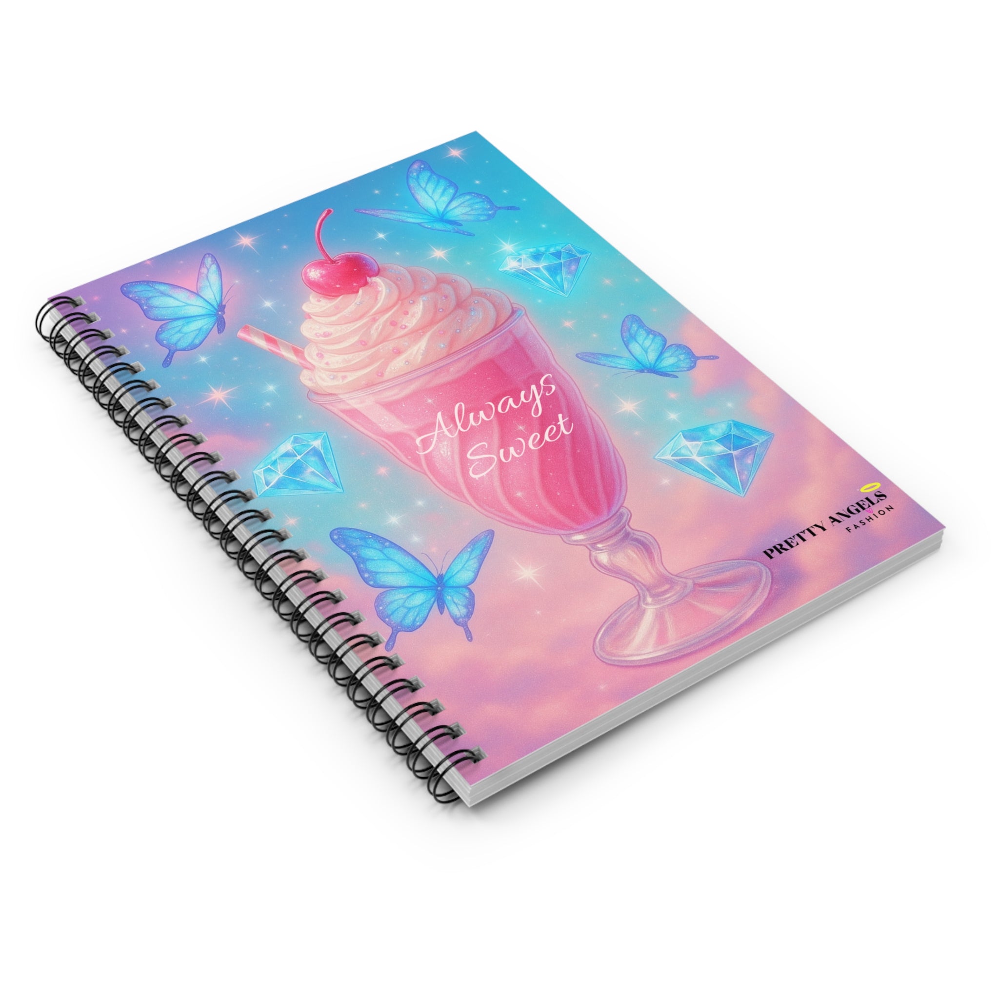 Always Sweet Pastel Milkshake Spiral Notebook | Cute Dreamy Journal with Butterflies & Diamonds