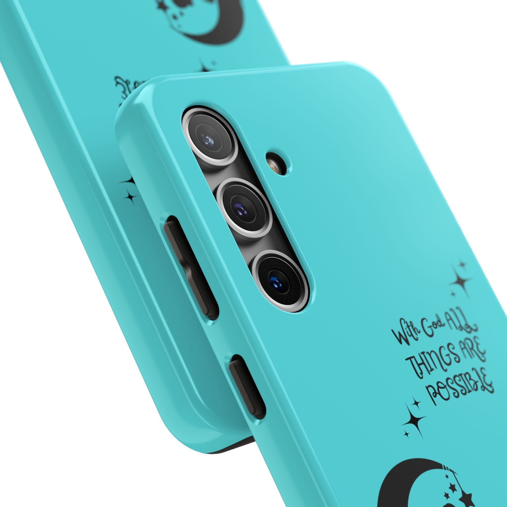 “With God All Things Are Possible” Teal Fairy Moon Tough Phone Case