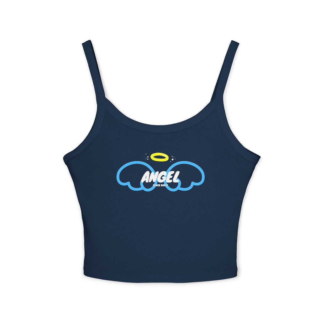Black Angel Tank Top - “Angel Since Birth” Cute Blue Wings Aesthetic | Baddie Soft Girl Outfit | Trendy Y2K Clubwear Crop Tank