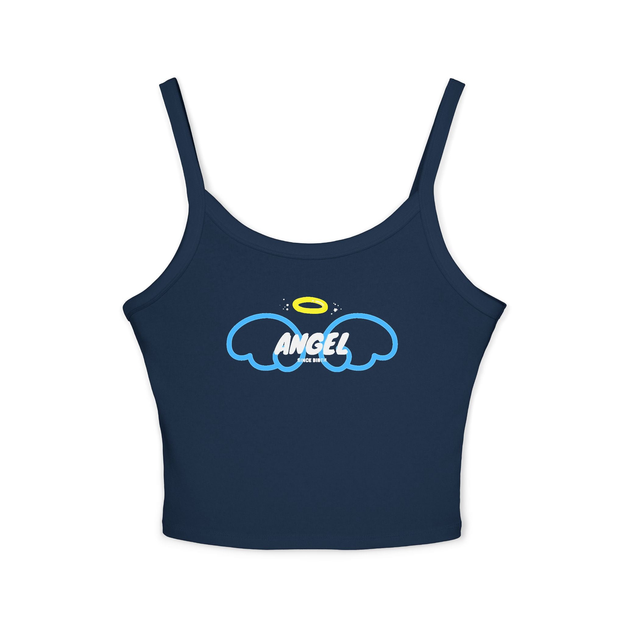 Black Angel Tank Top - “Angel Since Birth” Cute Blue Wings Aesthetic | Baddie Soft Girl Outfit | Trendy Y2K Clubwear Crop Tank
