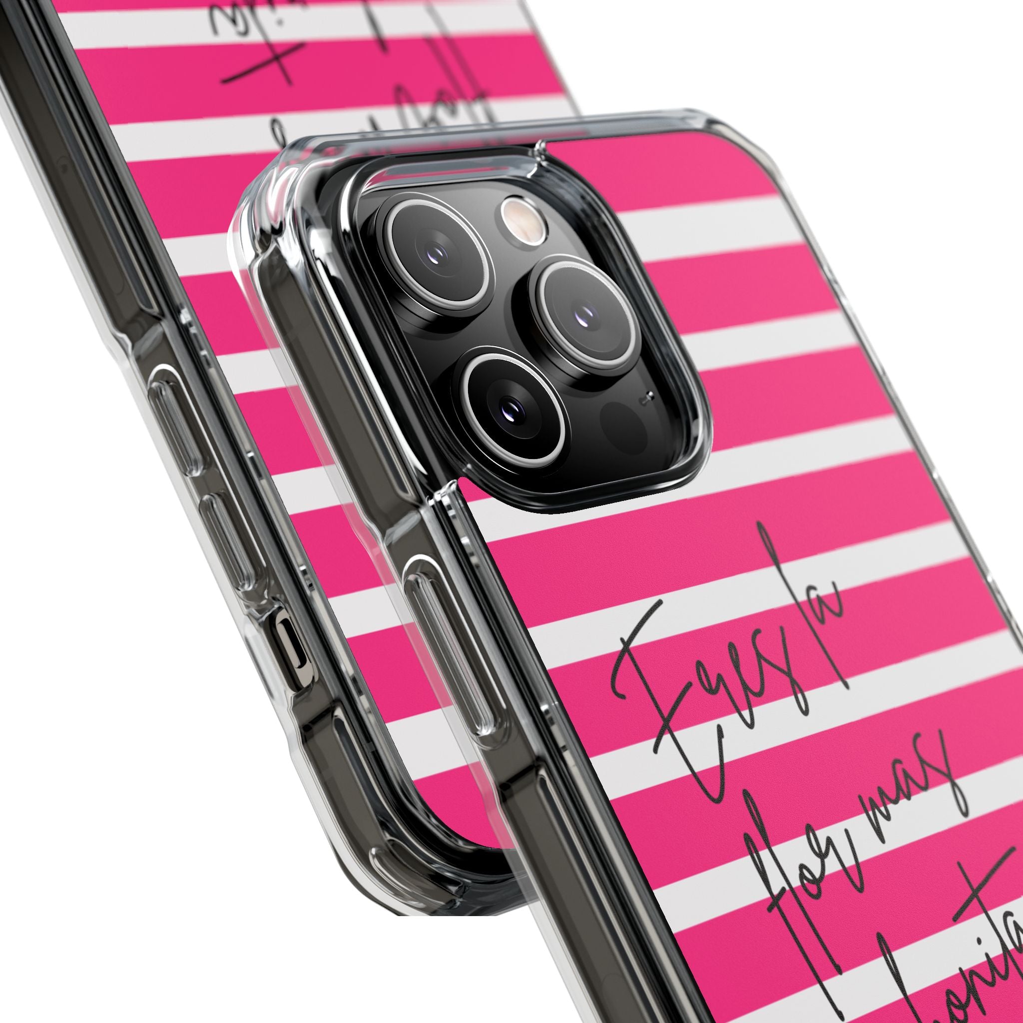 Hot Pink Stripped “Eres La Flor Mas Bonita” MagSafe Clear Phone Case - Barbie Baddie Aesthetic Impact Protection Cover