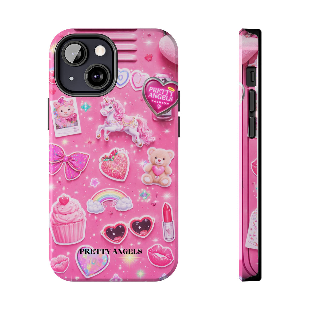 Girly Pink Locker Nostalgia with Hearts & Teddy Bear Tough Phone Case