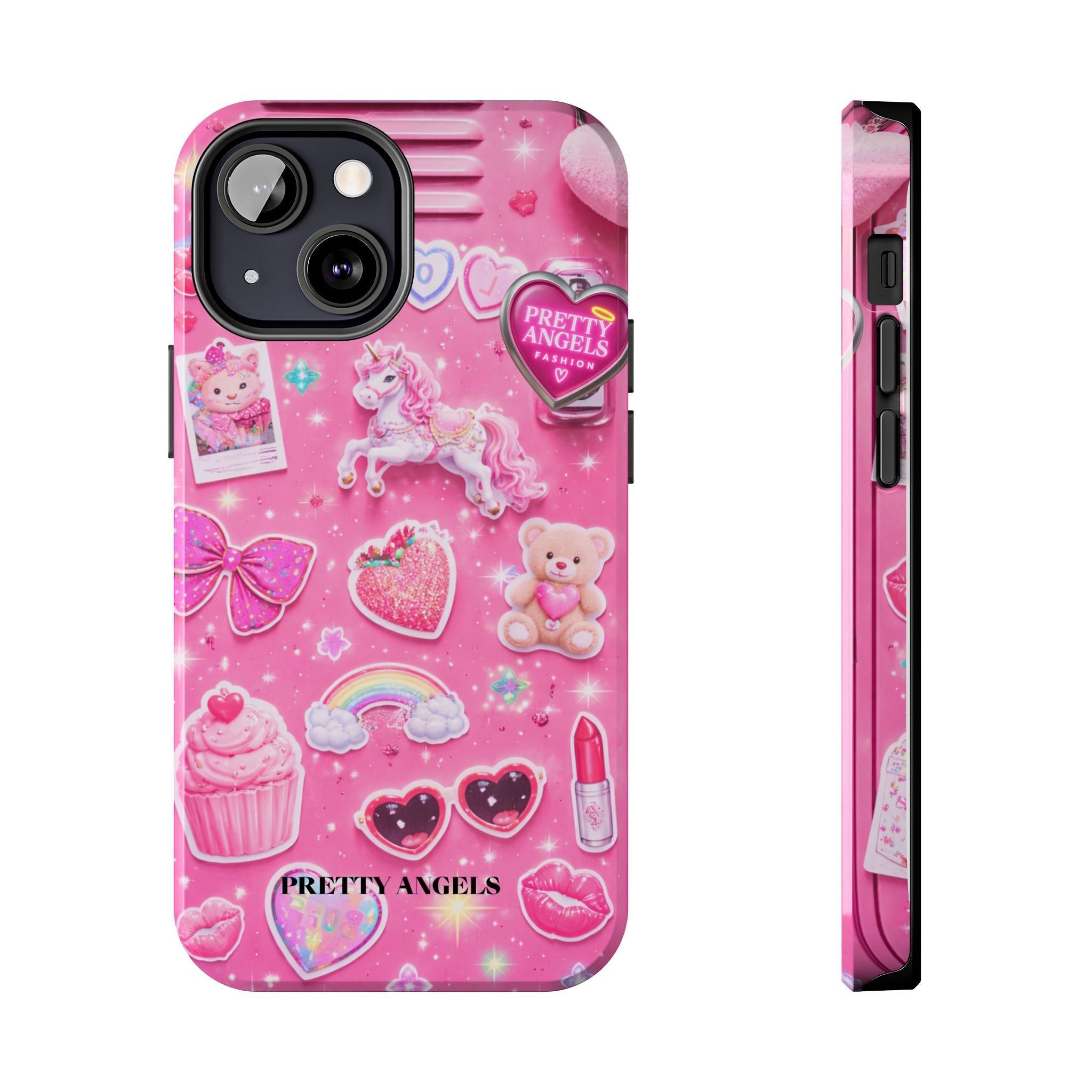 Girly Pink Locker Nostalgia with Hearts & Teddy Bear Tough Phone Case