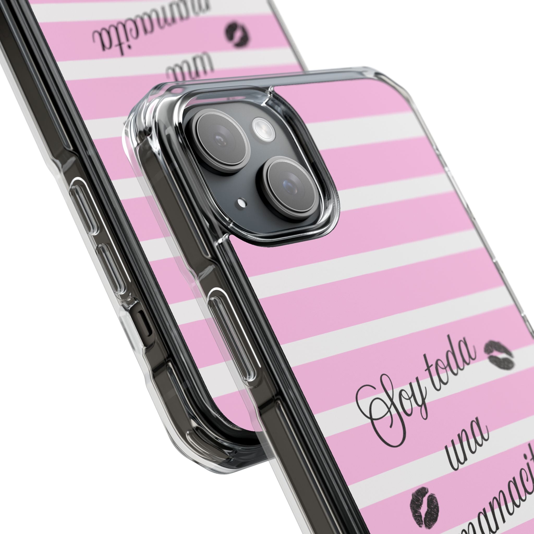 “Soy Toda Una Mamacita” MagSafe Clear Phone Case - Pink & White Striped | Latina Baddie Magnetic Impact Cover