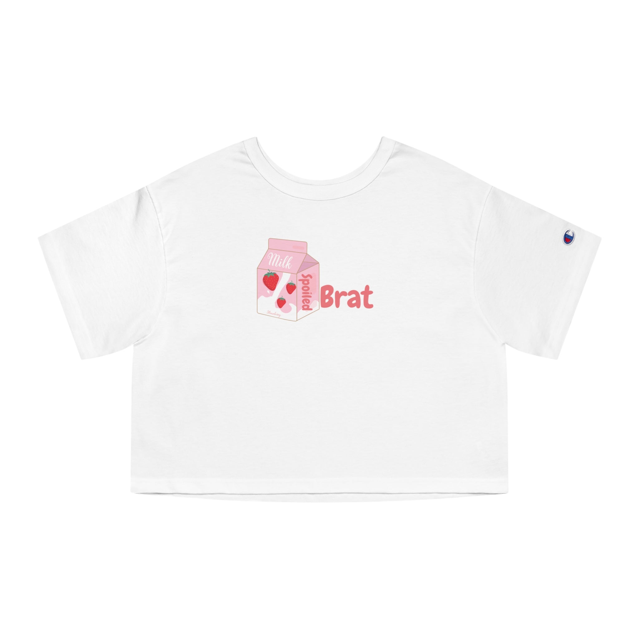 “Spoiled Strawberry Milk” Champion® Loose Cropped Tee – Peachy Pink Brat Aesthetic for Rich Baddie Girls