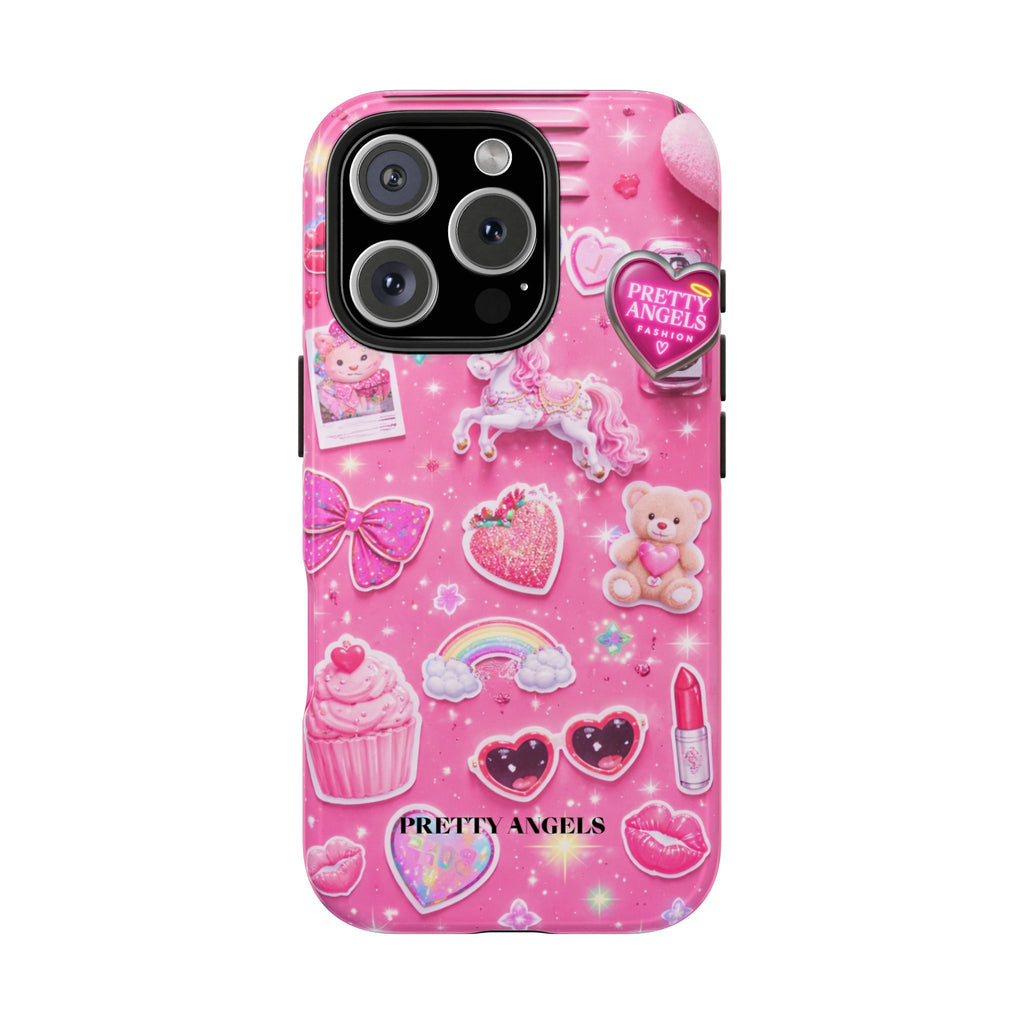 Girly Pink Locker Nostalgia with Hearts & Teddy Bear Tough Phone Case