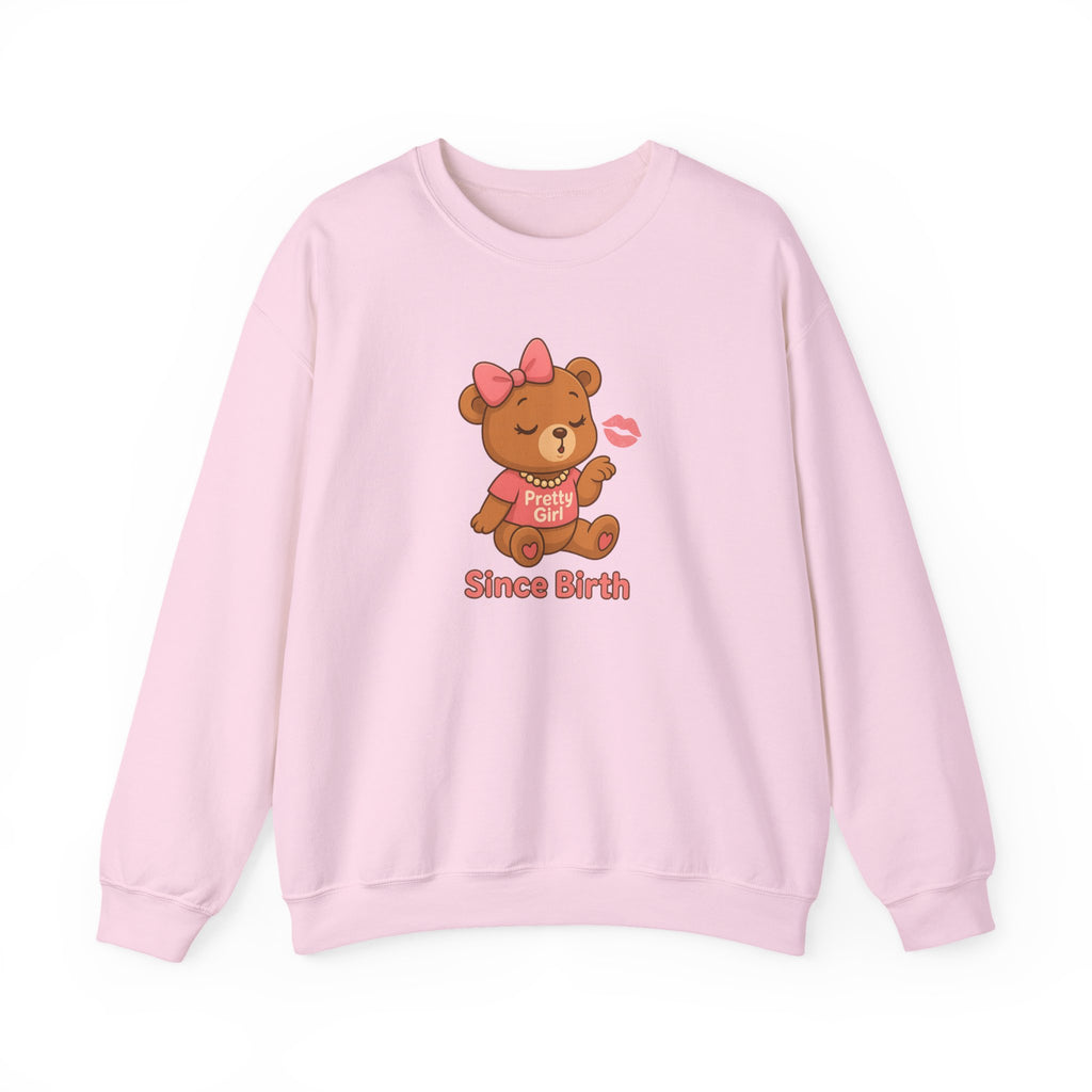 Pretty Girl Since Birth™ Teddy Kiss Sweatshirt – Luxe Unisex Cozy Graphic Sweater for Confident Girly Girls