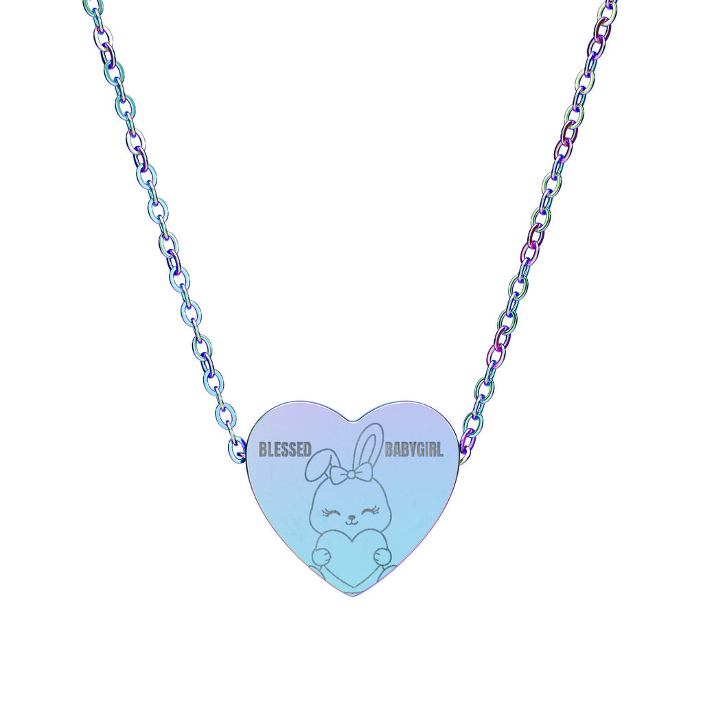 Blessed Babygirl Heart Necklace — Engraved Bunny Pendant