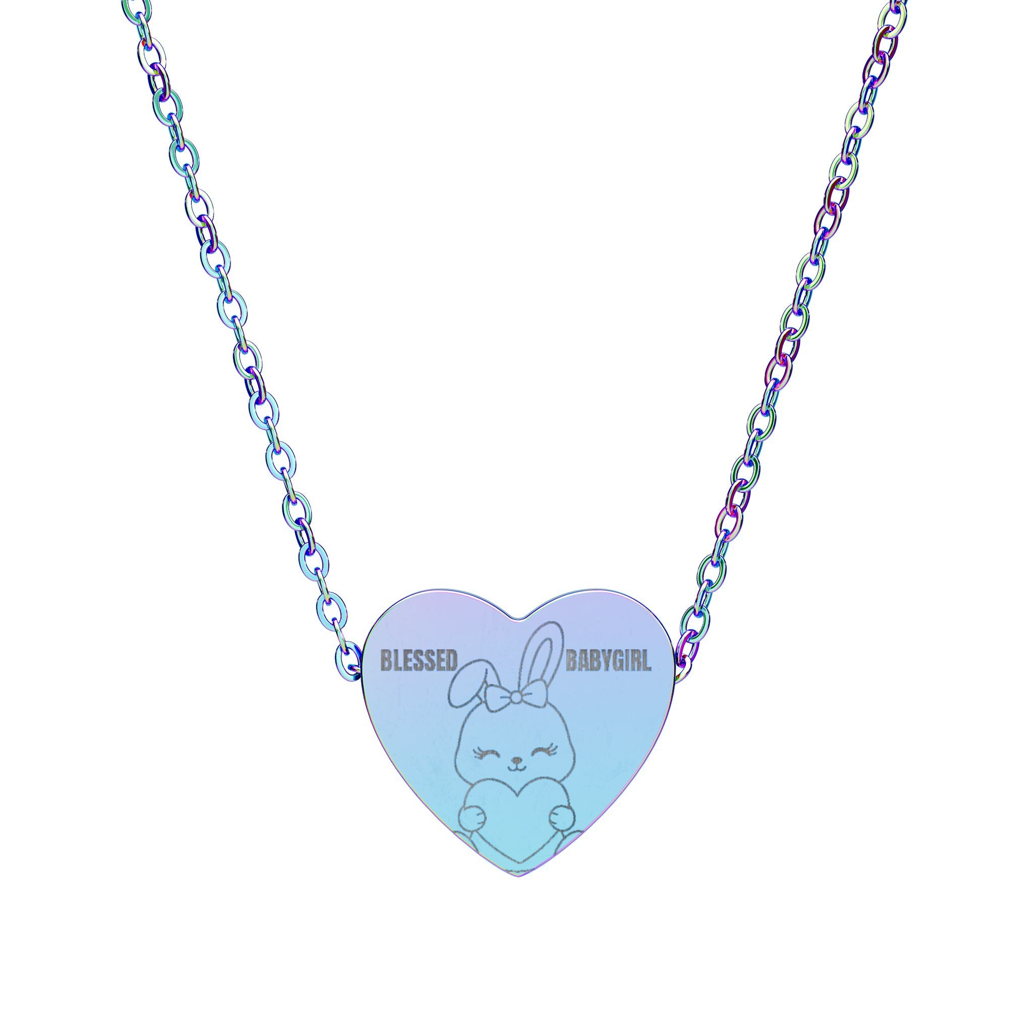 Blessed Babygirl Heart Necklace — Engraved Bunny Pendant