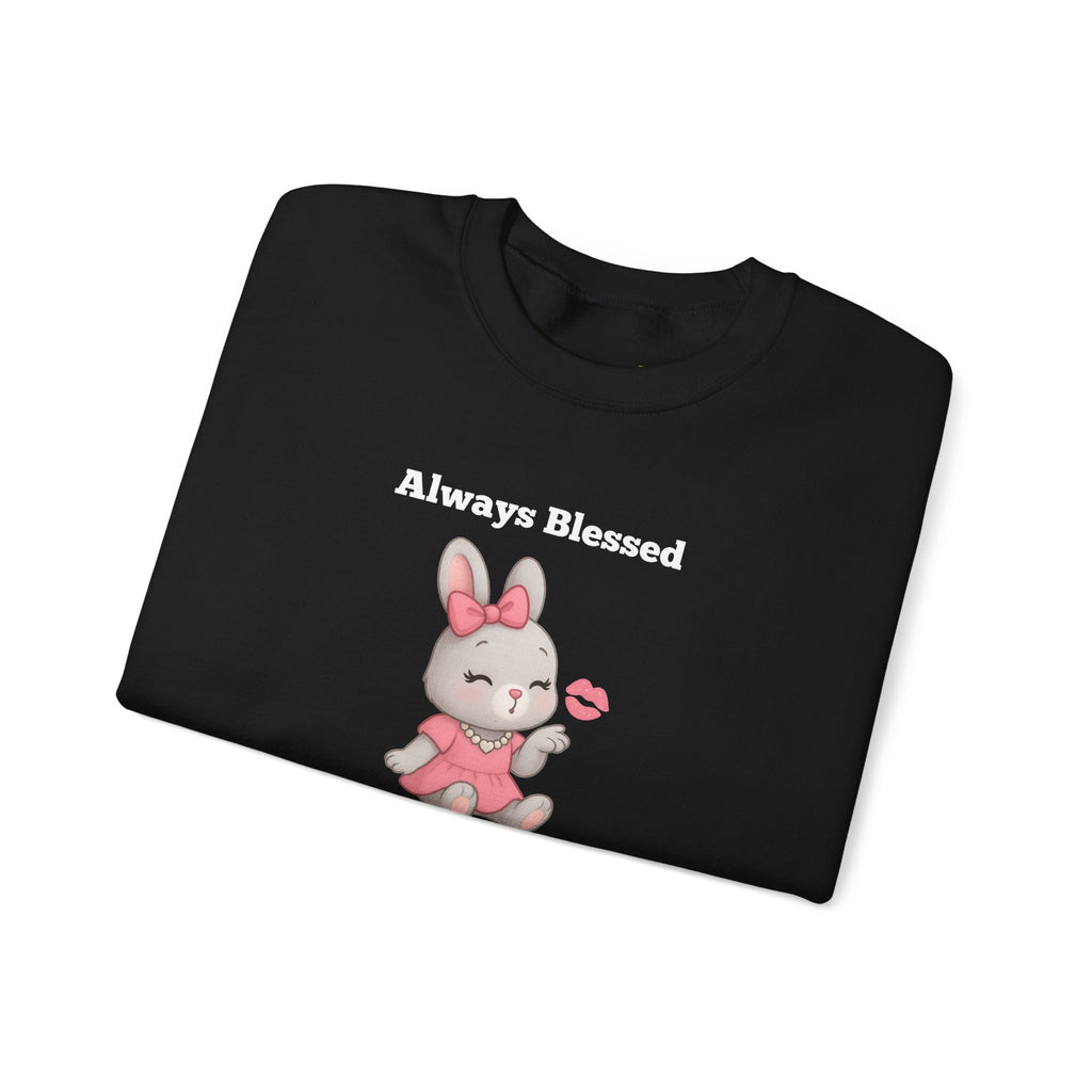 Always Blessed & Thankful™ Bunny Kiss Sweatshirt – Luxe Unisex Cozy Graphic Sweater for Pretty Girls (Black, Maroon, Light Blue, Heliconia, Red)