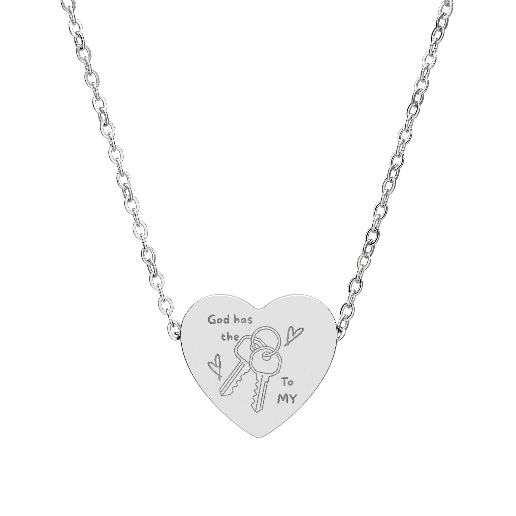 “God Has the Keys to My Heart Necklace” – Engraved Heart Pendant with Keys | Cute Faith Aesthetic Jewelry for Girls | Rose Gold & Silver Minimal Necklace