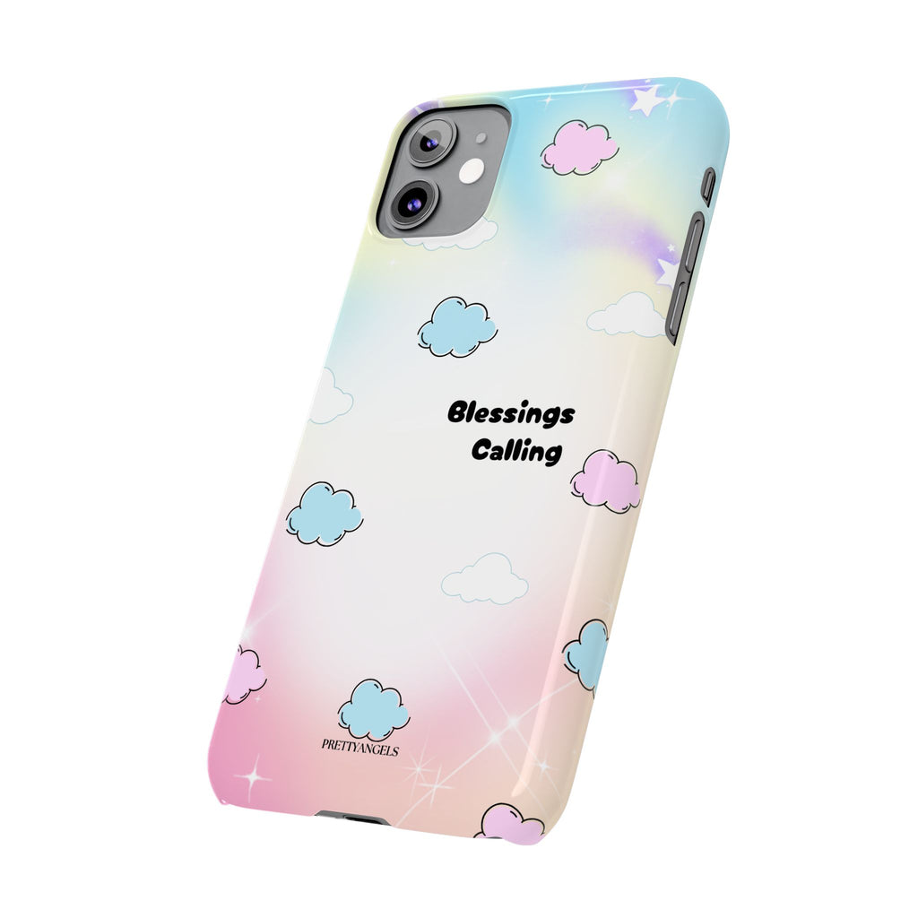 ‘Blessings Calling' Phone Case – Slim Lightweight Ombré Cover with Magical Pastel Clouds for Girly Girls & Faith-Filled Baddies - Cute Cloud Aesthetic, Phone Accessories, Gift for Friends, Pastel Theme Vibes, Cozy Magical Vibes