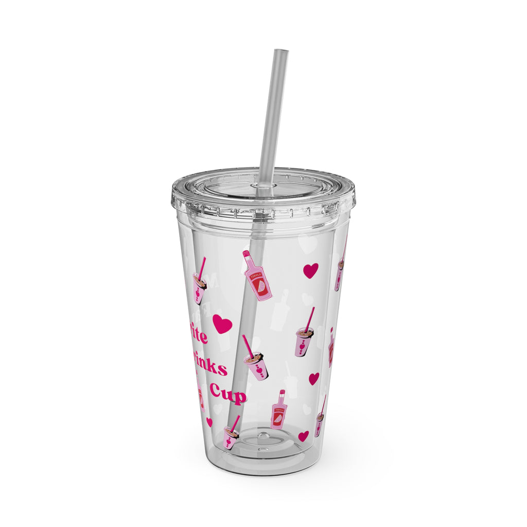 “My Favorite Drinks Cup” - 16oz Clear Acrylic Tumbler with Hot Pink Hearts & Girly Drink Patterns | Fun Party Girl Cup for Baddies