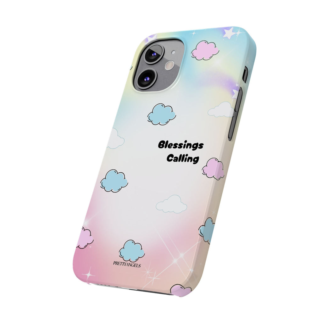 ‘Blessings Calling' Phone Case – Slim Lightweight Ombré Cover with Magical Pastel Clouds for Girly Girls & Faith-Filled Baddies - Cute Cloud Aesthetic, Phone Accessories, Gift for Friends, Pastel Theme Vibes, Cozy Magical Vibes