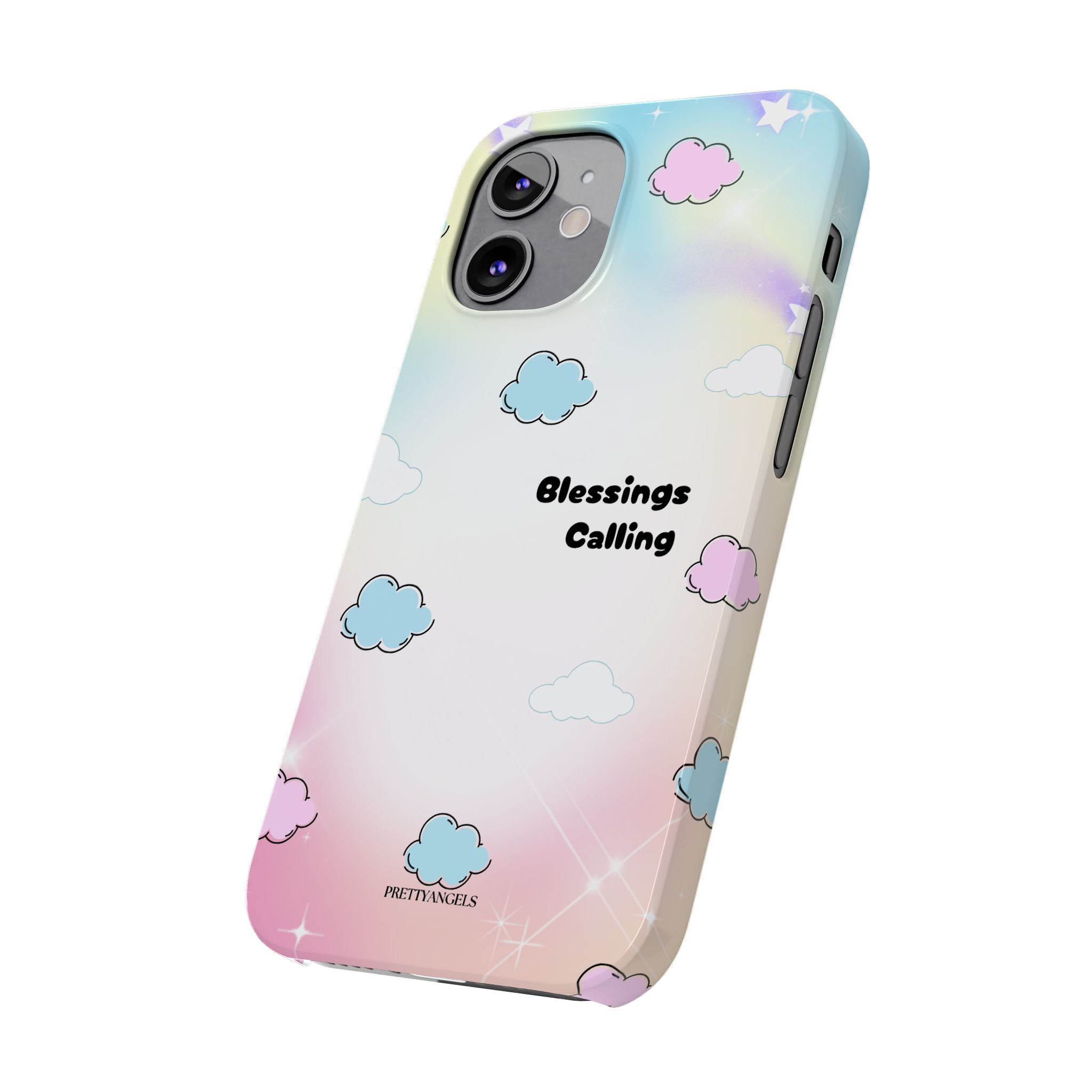 ‘Blessings Calling' Phone Case – Slim Lightweight Ombré Cover with Magical Pastel Clouds for Girly Girls & Faith-Filled Baddies - Cute Cloud Aesthetic, Phone Accessories, Gift for Friends, Pastel Theme Vibes, Cozy Magical Vibes