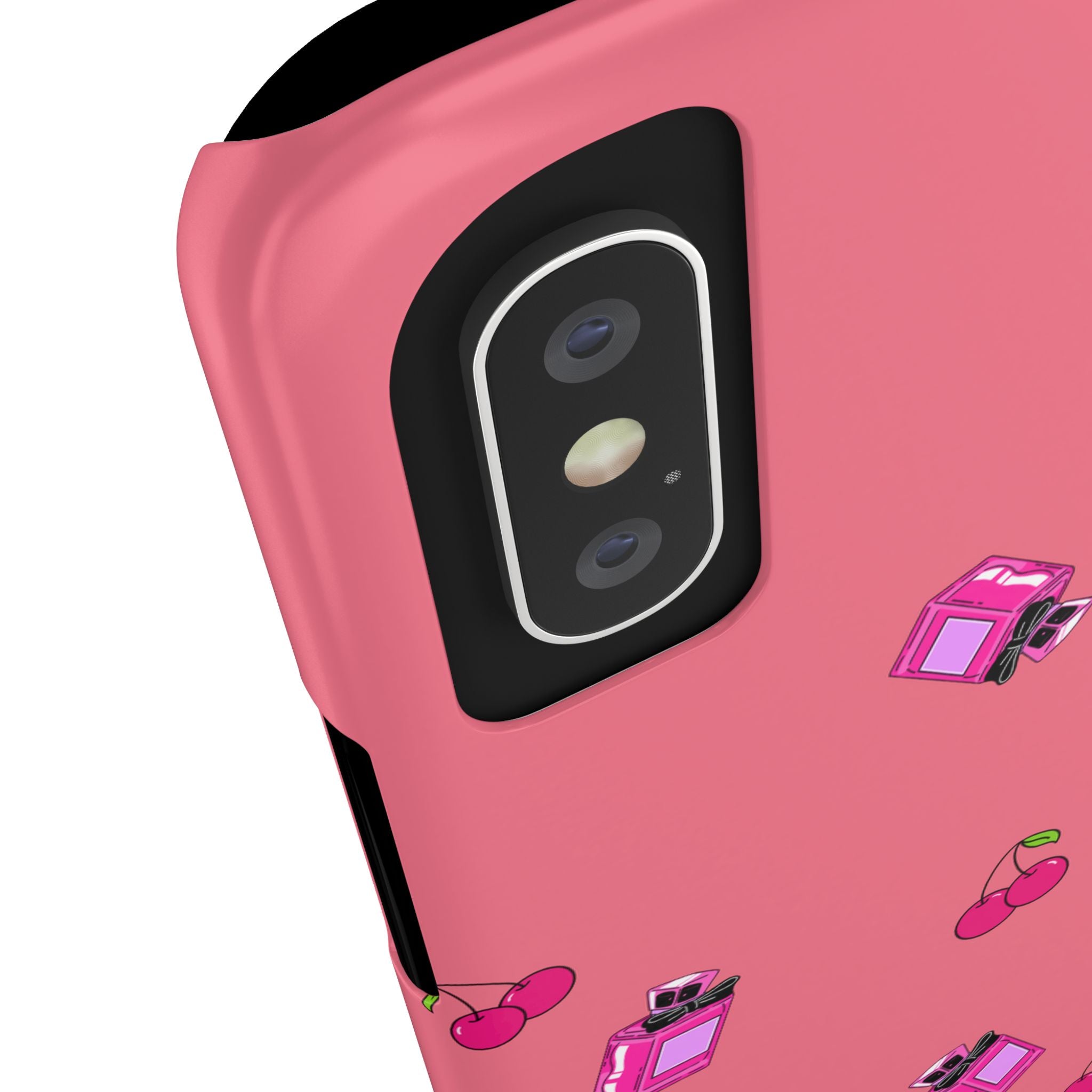 Pretty & Blessed Phone Case - Peachy Slim Cover with Hot Pink Cherry & Perfume Pattern Aesthetic for Girly Girls Who Love Cute & Pretty Vibes
