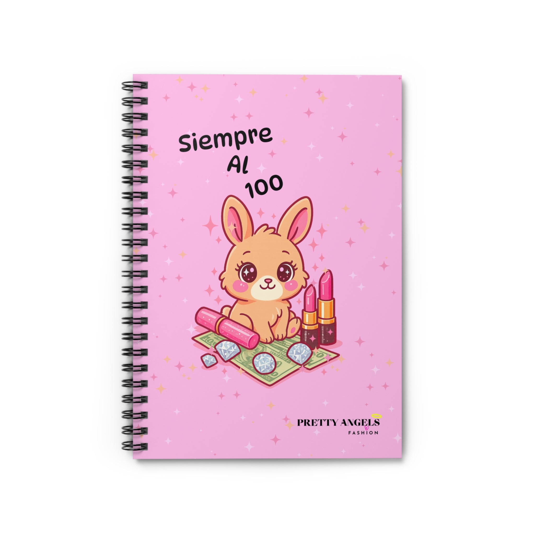 Siempre Al 100 Notebook – Cute Pink Bunny Journal with Money, Diamonds & Lipstick | Latina Baddie Stationery