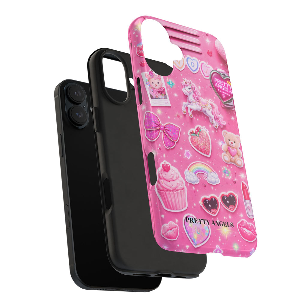 Girly Pink Locker Nostalgia with Hearts & Teddy Bear Tough Phone Case