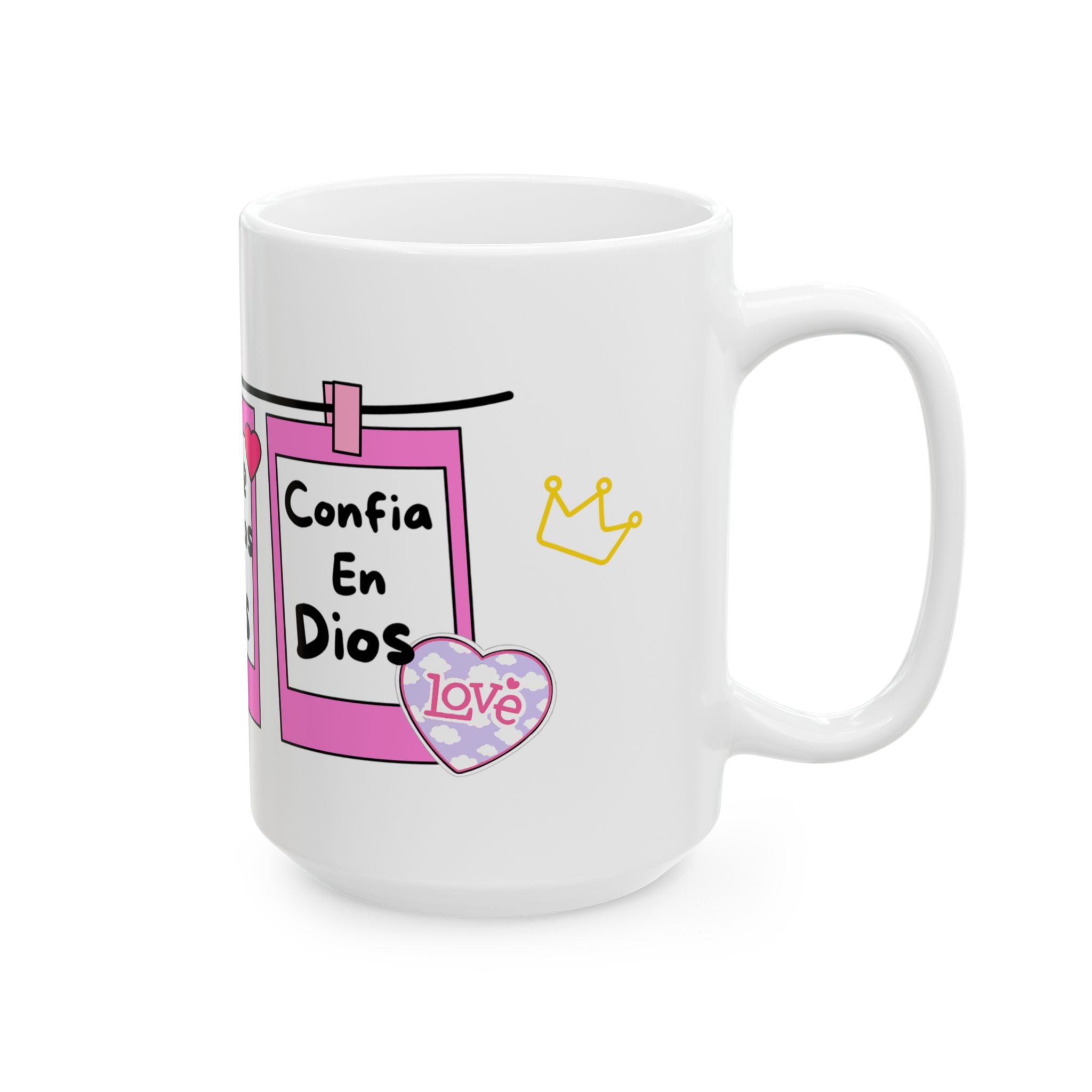 “Confia en Dios” Faith Mug - Girly Pink Frame Mug with Inspirational Spanish Quotes & Crown Details - Cute Luxury Mug for Faithful Baddies