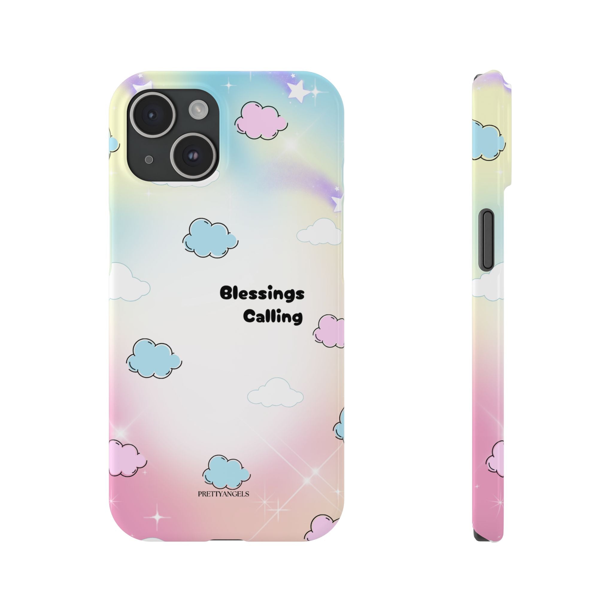 ‘Blessings Calling' Phone Case – Slim Lightweight Ombré Cover with Magical Pastel Clouds for Girly Girls & Faith-Filled Baddies - Cute Cloud Aesthetic, Phone Accessories, Gift for Friends, Pastel Theme Vibes, Cozy Magical Vibes