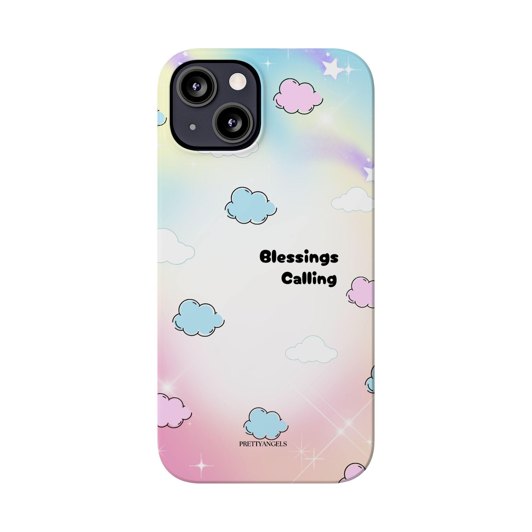 ‘Blessings Calling' Phone Case – Slim Lightweight Ombré Cover with Magical Pastel Clouds for Girly Girls & Faith-Filled Baddies - Cute Cloud Aesthetic, Phone Accessories, Gift for Friends, Pastel Theme Vibes, Cozy Magical Vibes