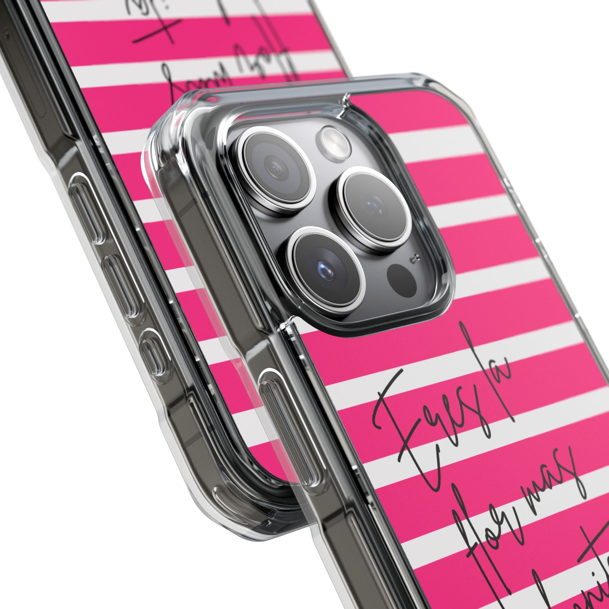 Hot Pink Stripped “Eres La Flor Mas Bonita” MagSafe Clear Phone Case - Barbie Baddie Aesthetic Impact Protection Cover