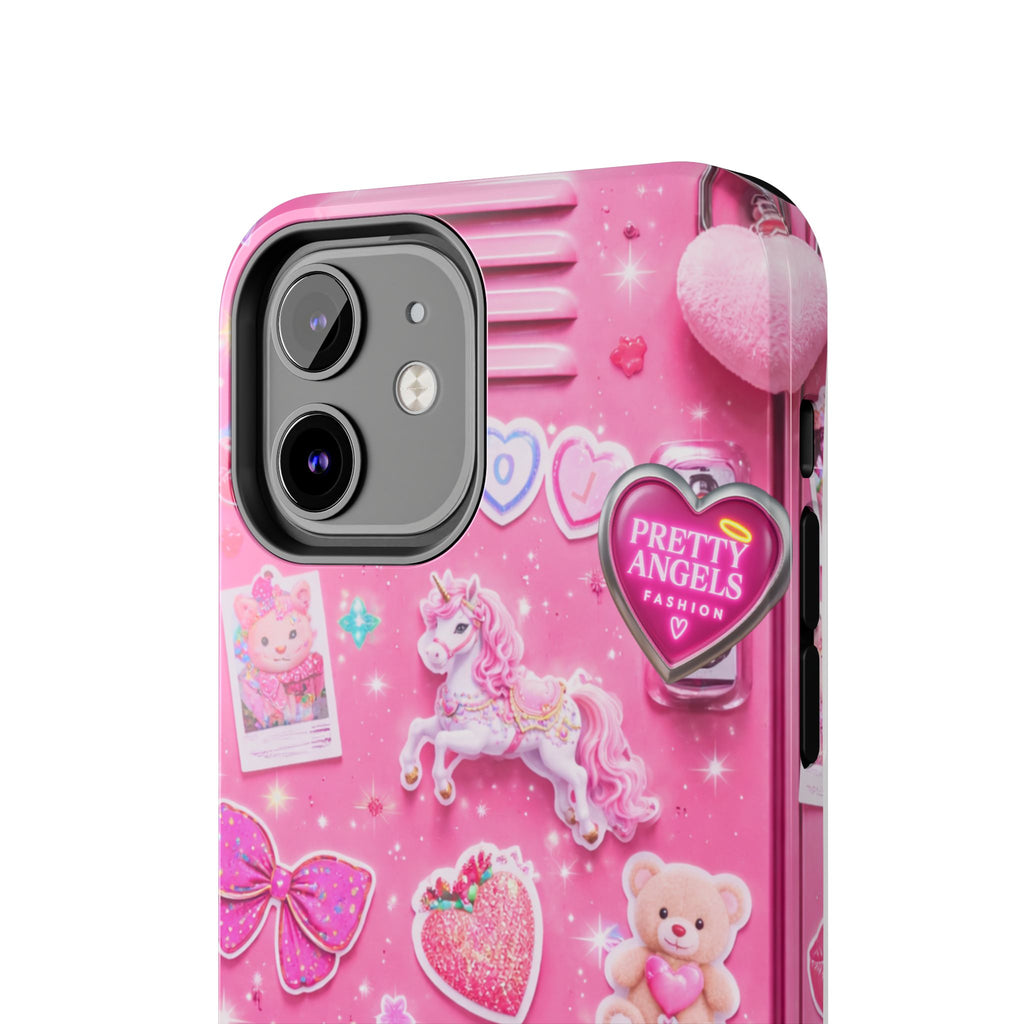 Girly Pink Locker Nostalgia with Hearts & Teddy Bear Tough Phone Case