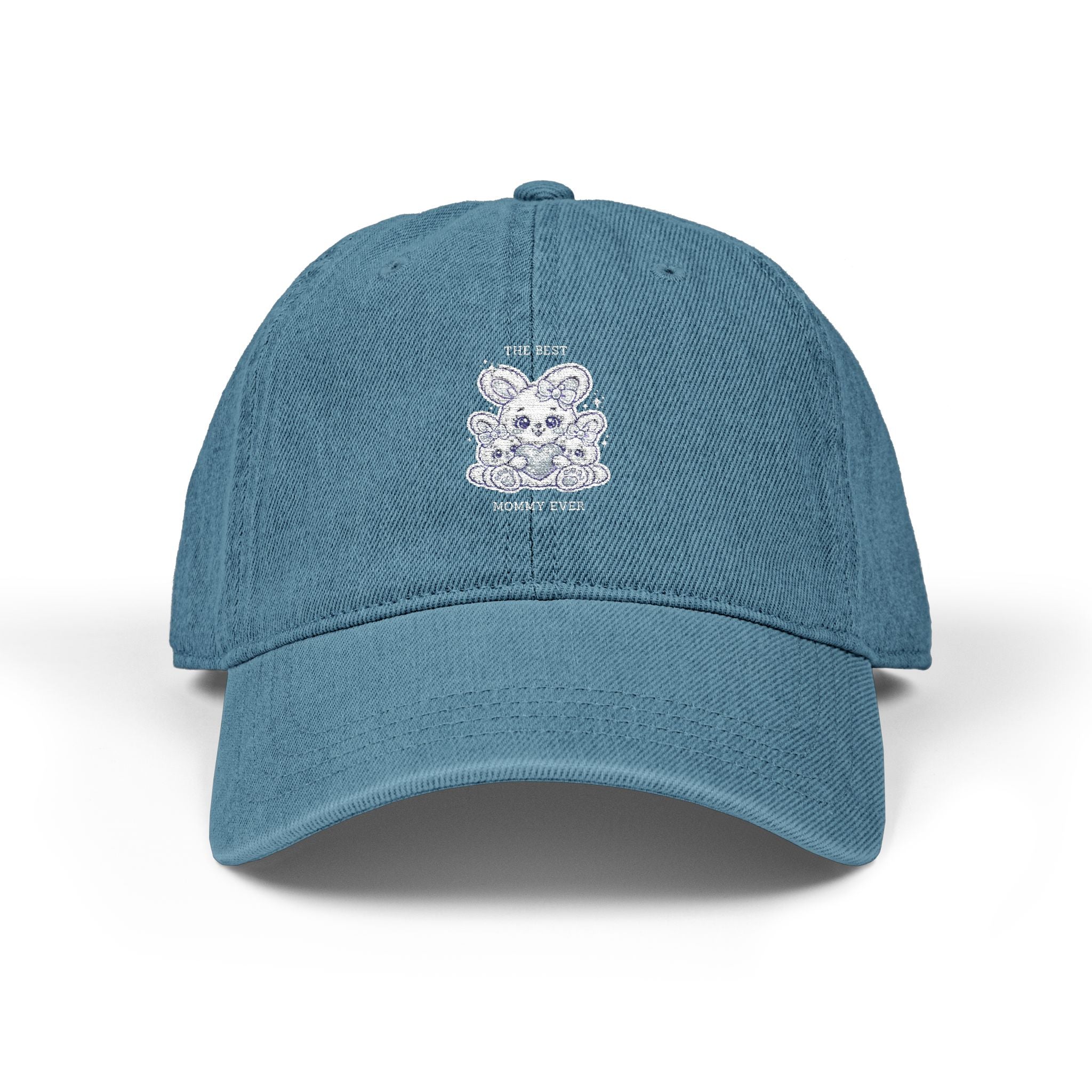 Embroidered Denim Hat — 'THE BEST MOMMY EVER' Cute Bunny Mom & Babies Design