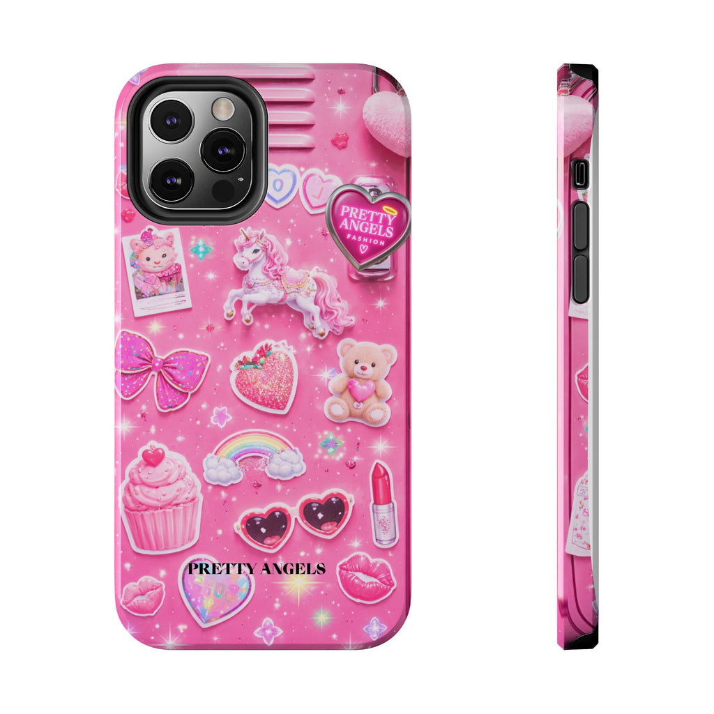 Girly Pink Locker Nostalgia with Hearts & Teddy Bear Tough Phone Case
