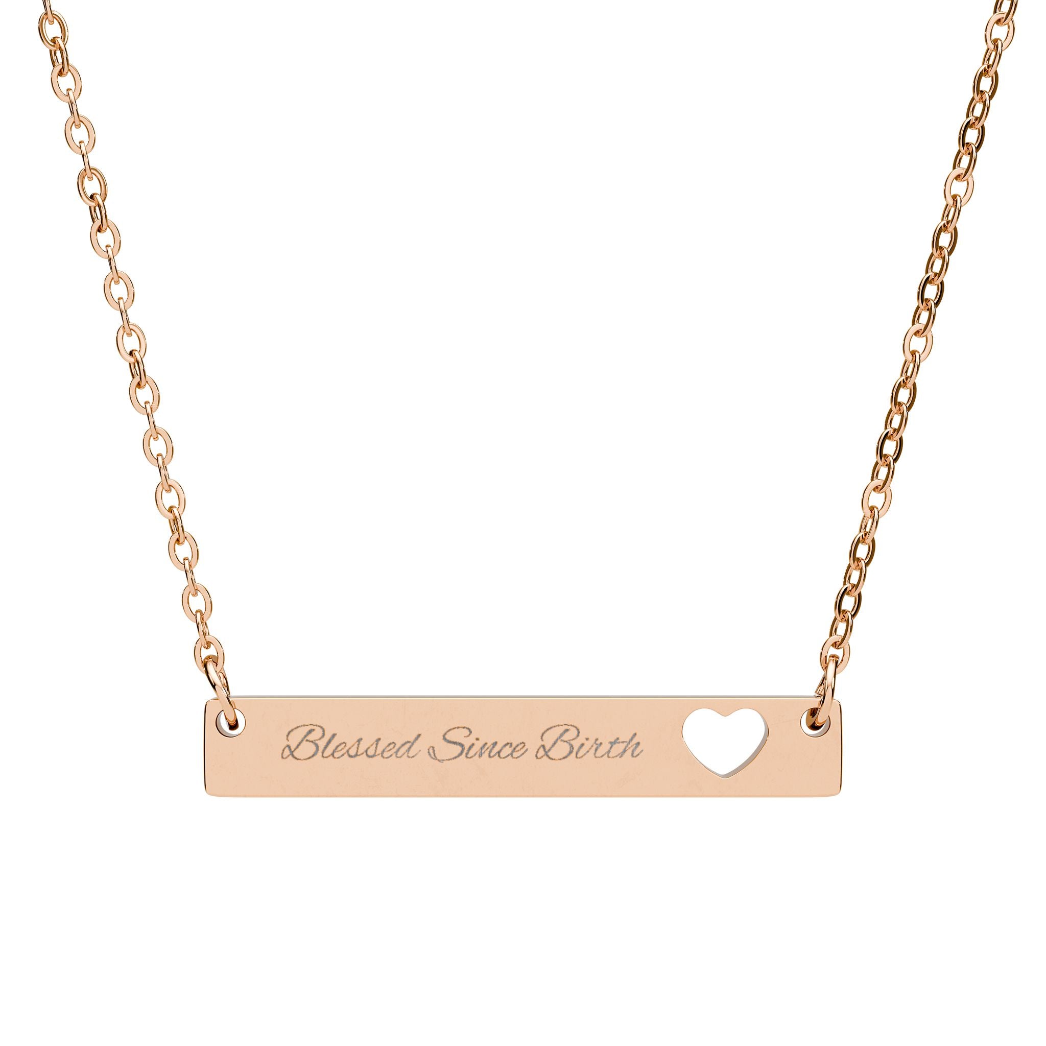 Blessed Since Birth™ Engraved Bar Necklace – Minimalist Cutout Heart Collarbone Pendant in 316L Stainless Steel (Slim Aesthetic Bar Necklace for Pretty Girls)