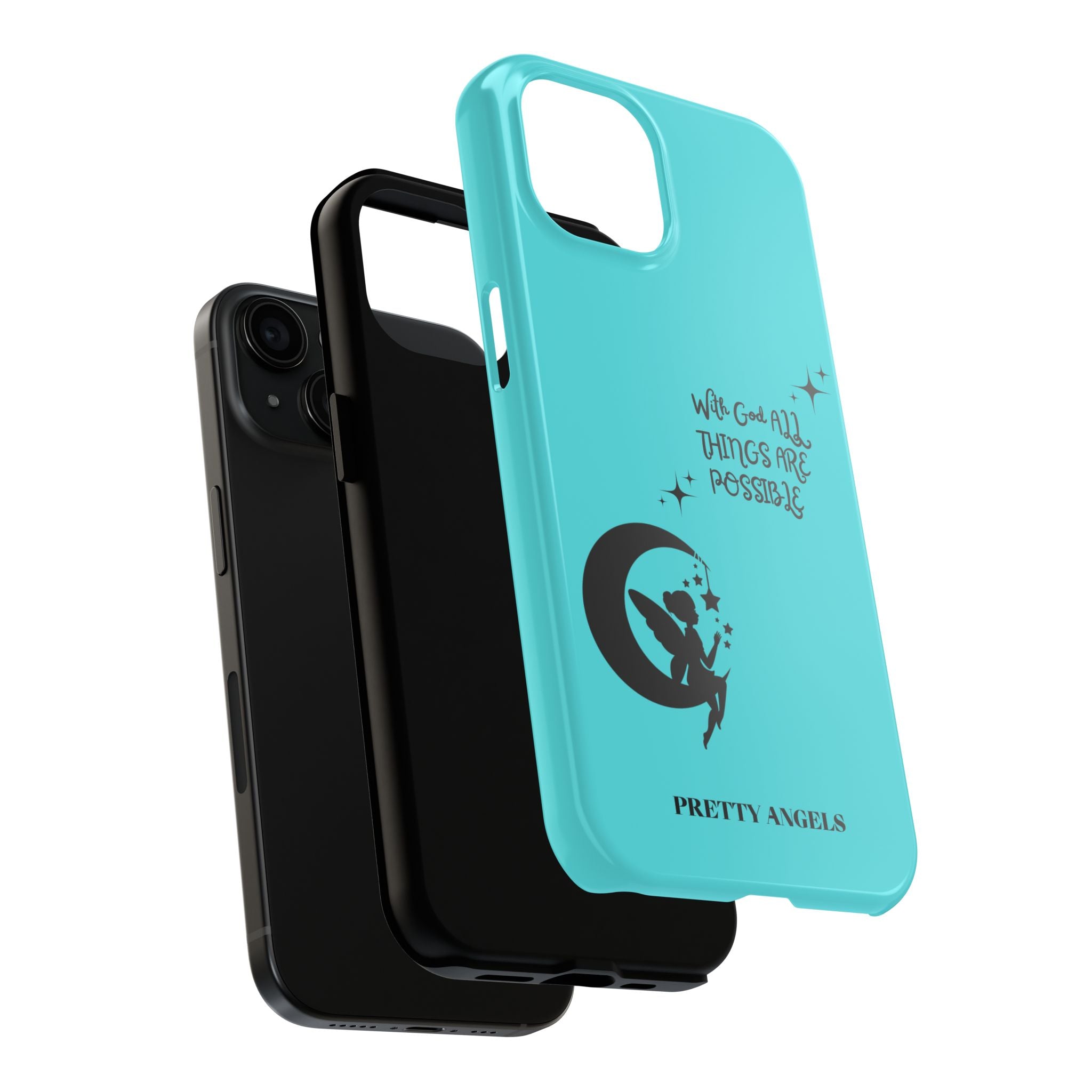 “With God All Things Are Possible” Teal Fairy Moon Tough Phone Case