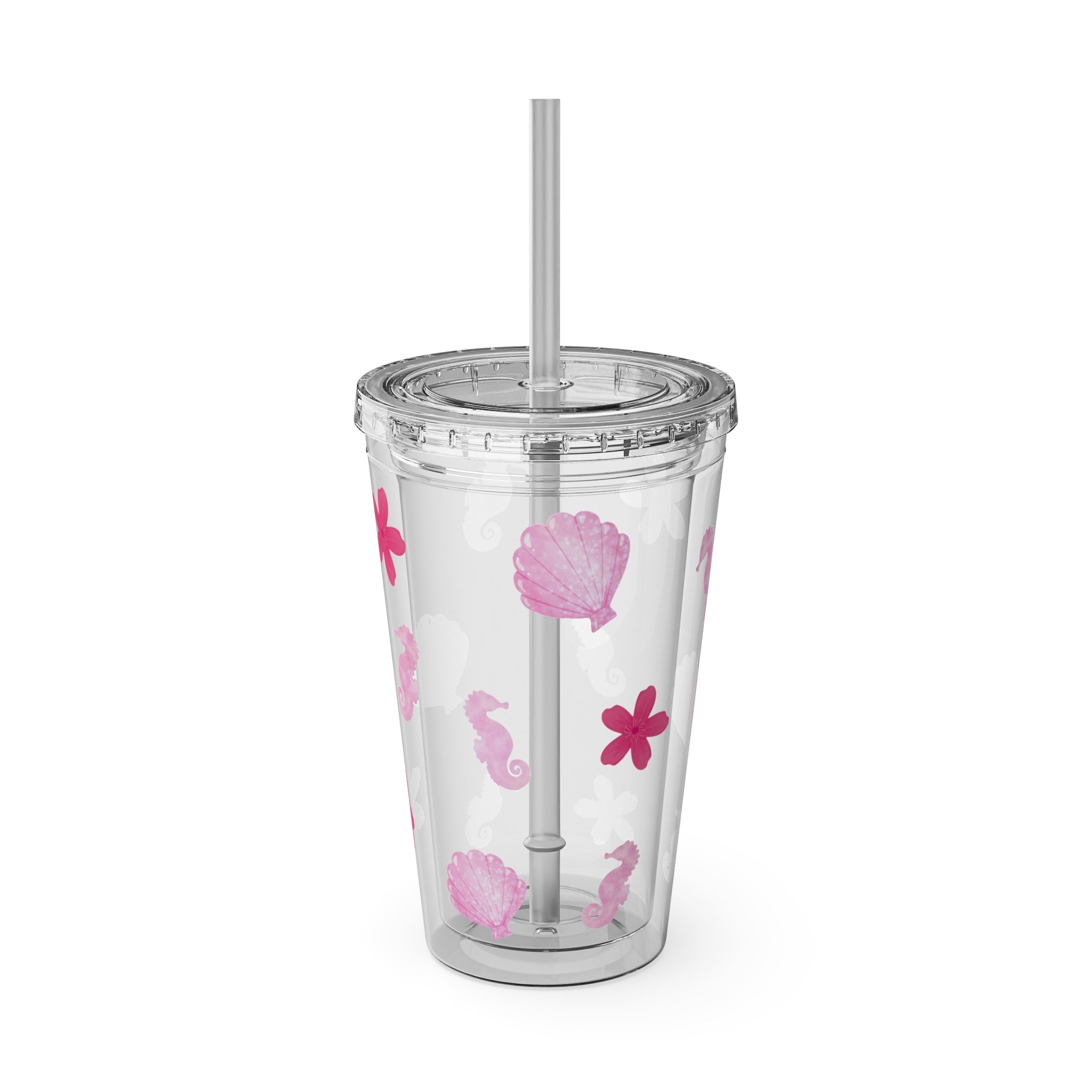 Pink Dream Clear Tumbler – 16oz Acrylic Cup with Flexible Straw – Aesthetic Reusable Tumbler for Iced Drinks, Rich Girls & Summer Baddies
