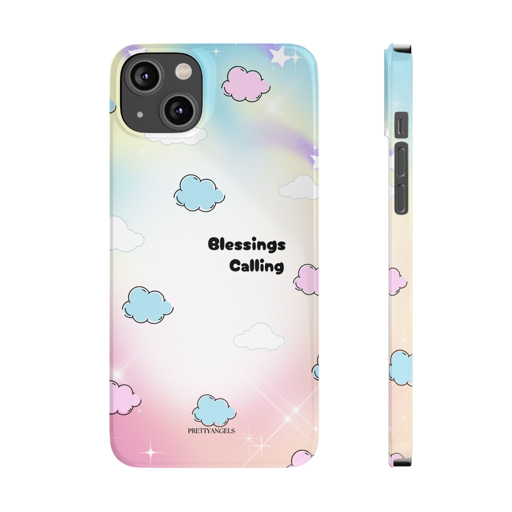 ‘Blessings Calling' Phone Case – Slim Lightweight Ombré Cover with Magical Pastel Clouds for Girly Girls & Faith-Filled Baddies - Cute Cloud Aesthetic, Phone Accessories, Gift for Friends, Pastel Theme Vibes, Cozy Magical Vibes