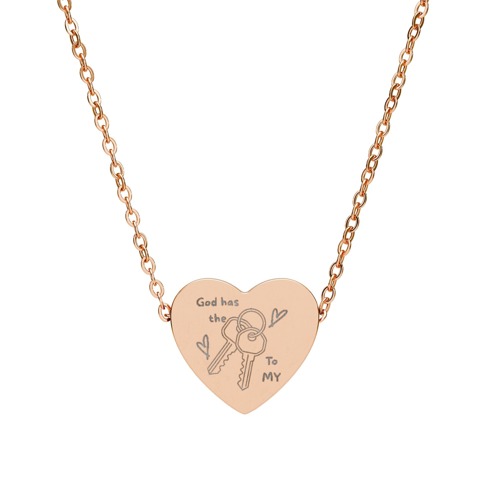 “God Has the Keys to My Heart Necklace” – Engraved Heart Pendant with Keys | Cute Faith Aesthetic Jewelry for Girls | Rose Gold & Silver Minimal Necklace