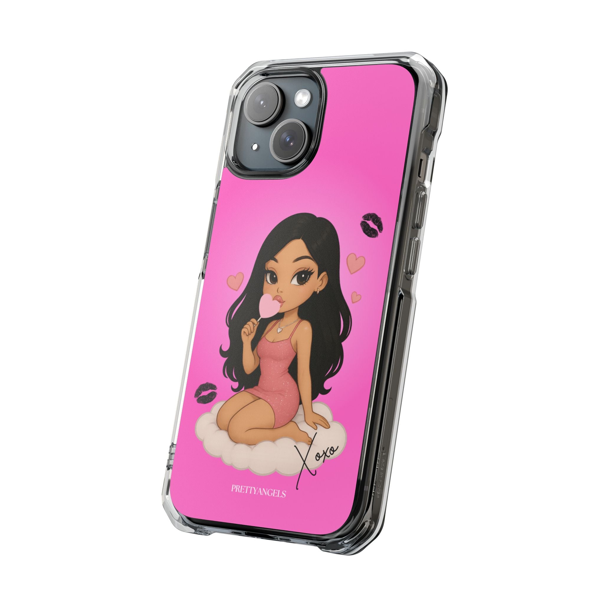 “Luxury Pink MagSafe iPhone Case – Bratz-Inspired Doll on Cloud with Heart Lollipop | Girly Chic Air-Cushion Protection”