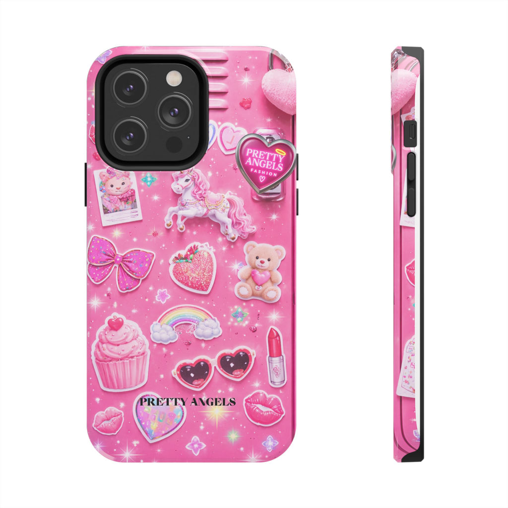 Girly Pink Locker Nostalgia with Hearts & Teddy Bear Tough Phone Case