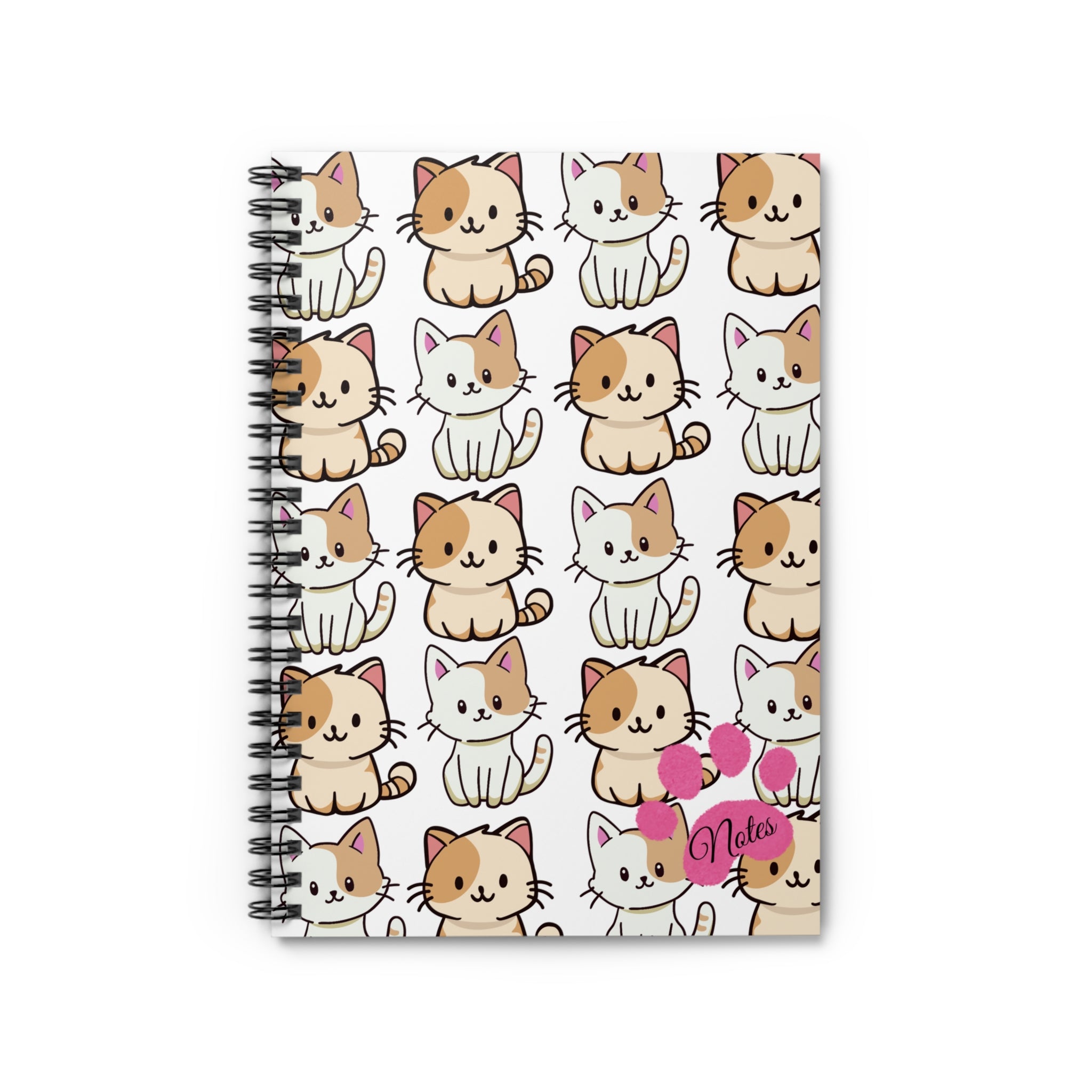 “Luxury Pink Cat Paw Spiral Notebook – Minimalist Chic Journal with Cute Kitty Patterns | Spoiled Rich Girl Stationery”