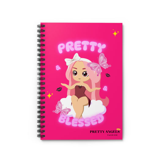 Pink Girl Baddie Pretty & Blessed Spiral Notebook - Cute Butterfly Design for Creative Souls